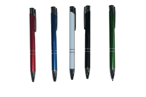 Ballpoint Pens in Red, Blue, White, Black, and Green.