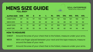 Size guide chart for Men.